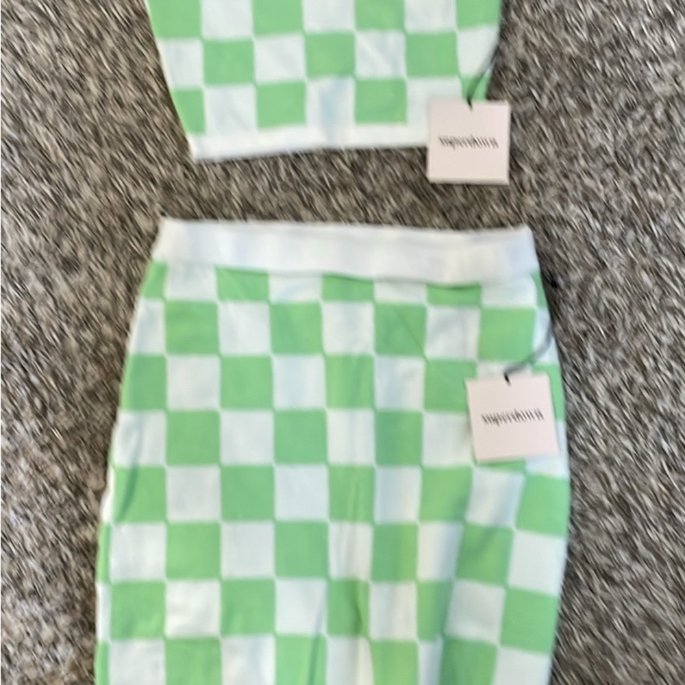 Green And White Checkered Two-Piece Set